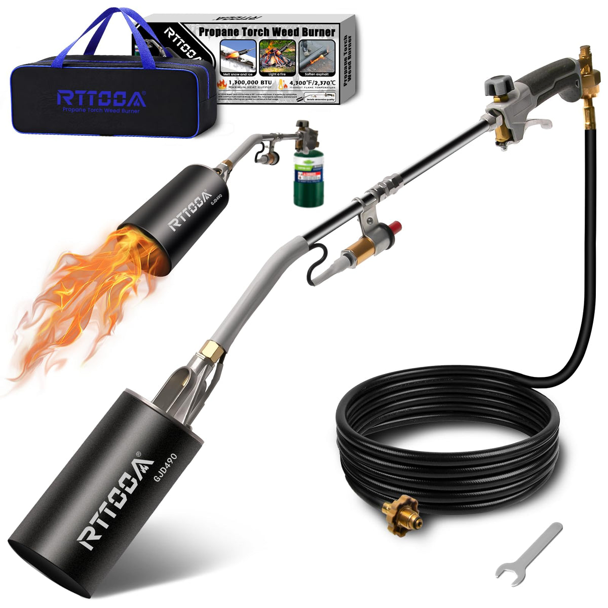 RTTOOA GJD490 propane torch with flame control for efficient outdoor weed removal