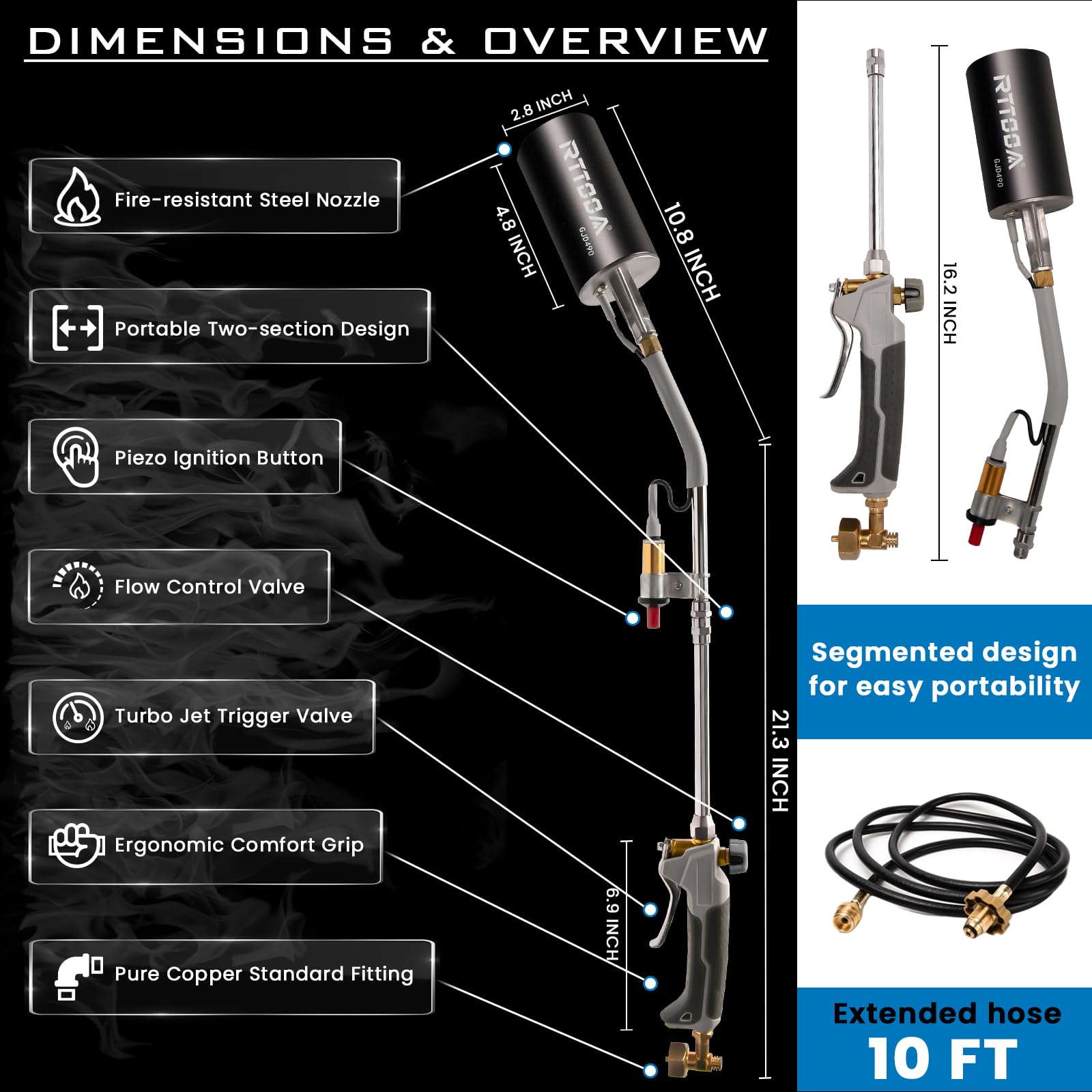 RTTOOA GJD490 reinforced nozzle supports high heat tasks