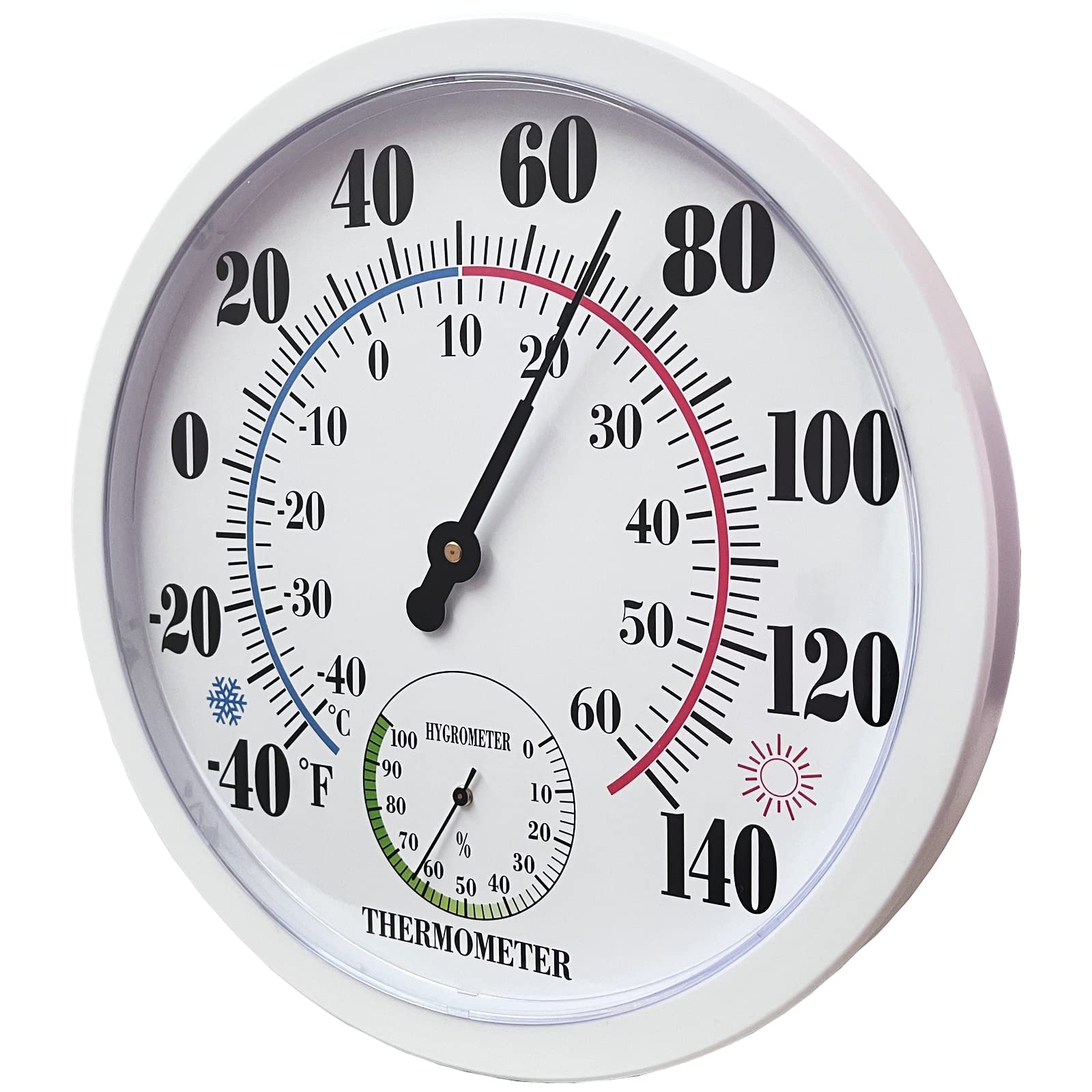RTWAW 10-inch indoor-outdoor thermometer with a white dial for easy reading.