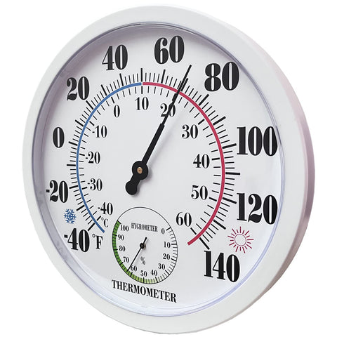 RTWAW 10-inch indoor-outdoor thermometer with a white dial for easy reading.