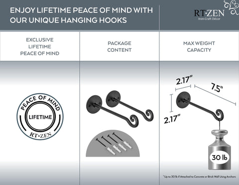 RTZEN multi-use hanger holds pots, feeders, or décor on walls or ceilings