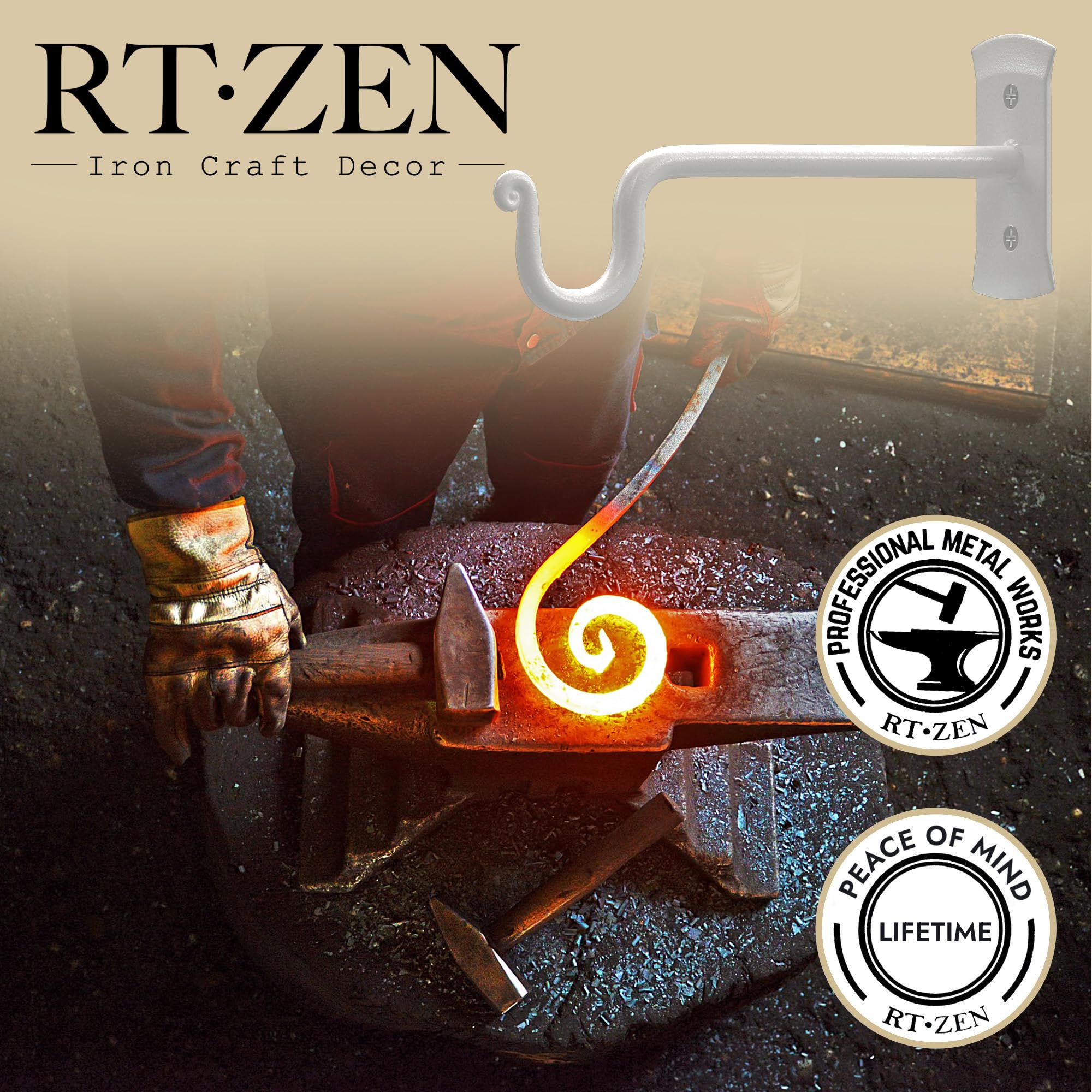 RTZEN wall bracket metal hook demonstrates easy mounting for plants and lanterns