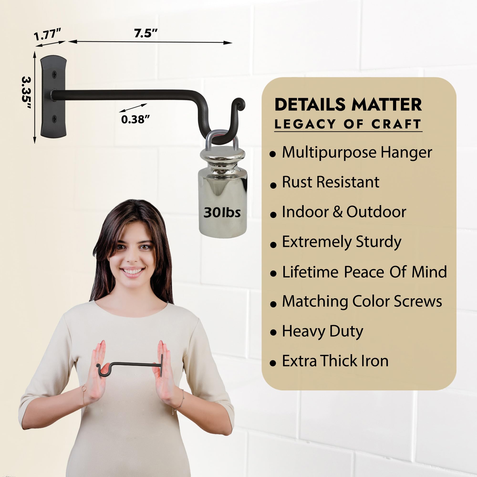 RTZEN wrought-iron hook ideal for hanging pots, lanterns, or wind chimes.