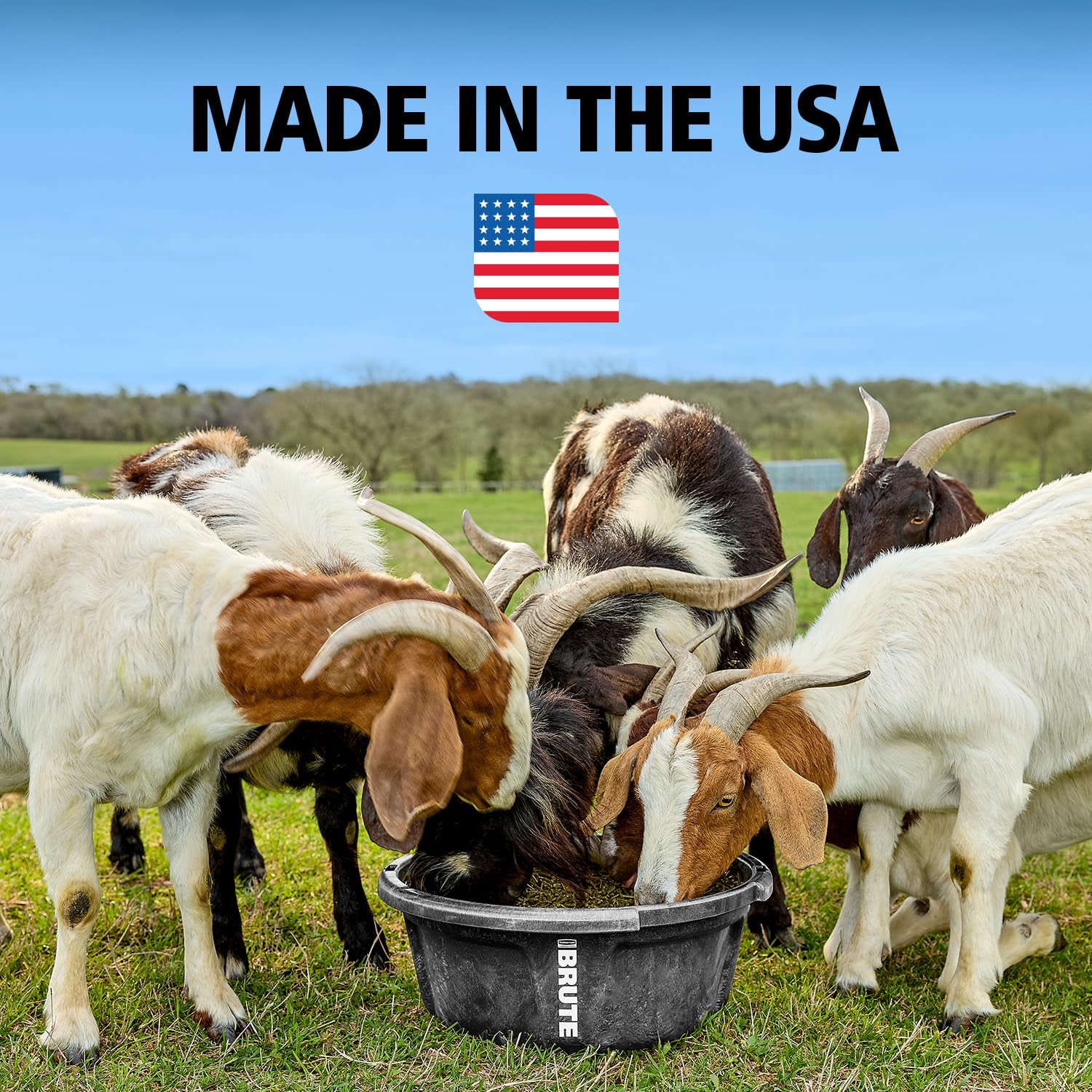 Rubbermaid Brute feeder with built in grips for portable use on the farm