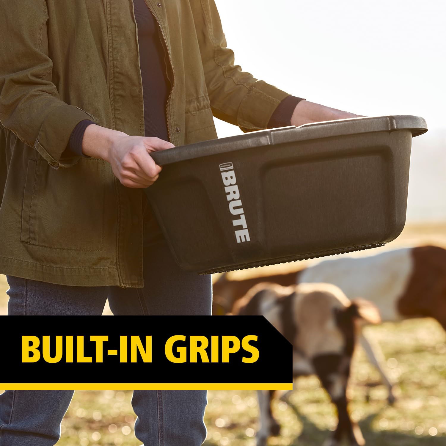Rubbermaid Brute weather resistant feeder in outdoor pen