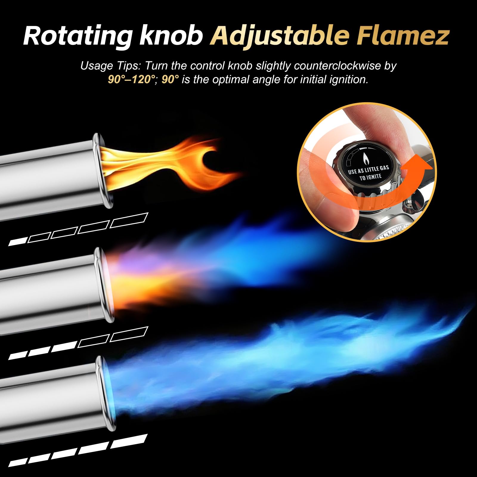 RUBDARK flame control valve enables precise heat adjustments.