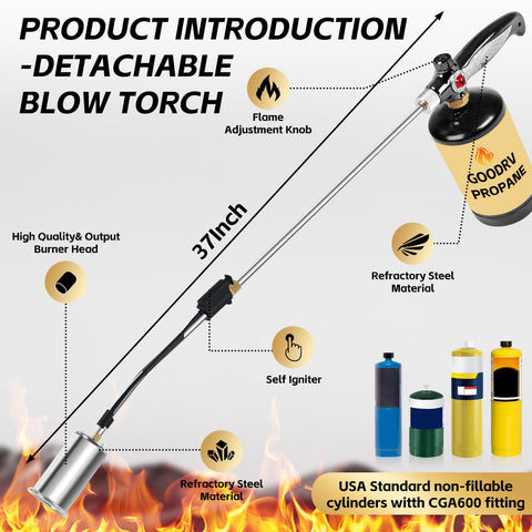 RUBDARK heavy-duty weed torch construction supports long-lasting outdoor use.