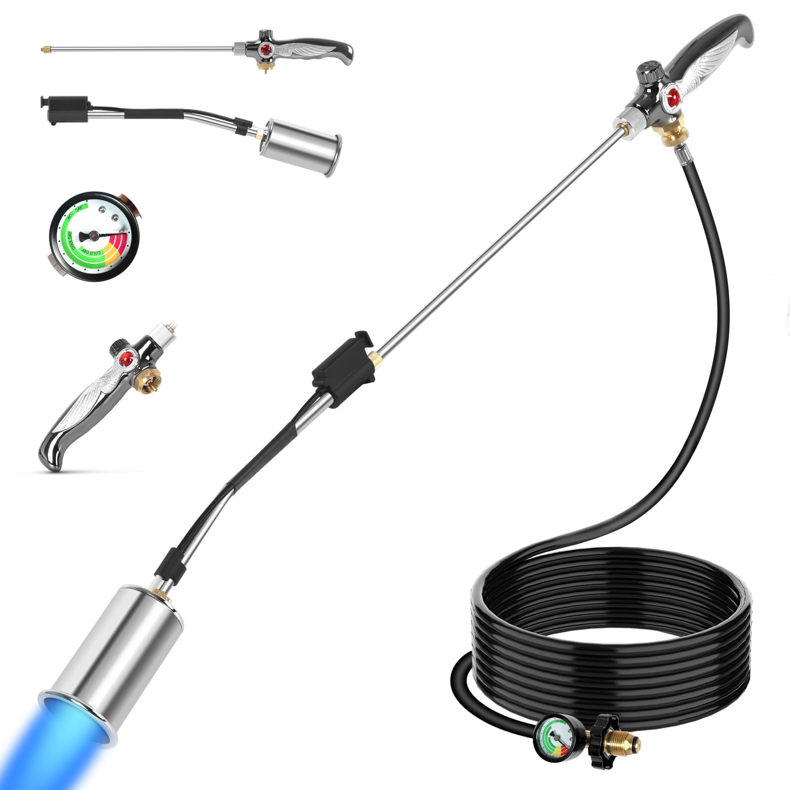 RUBDARK propane torch with 10ft hose for versatile outdoor flame control.