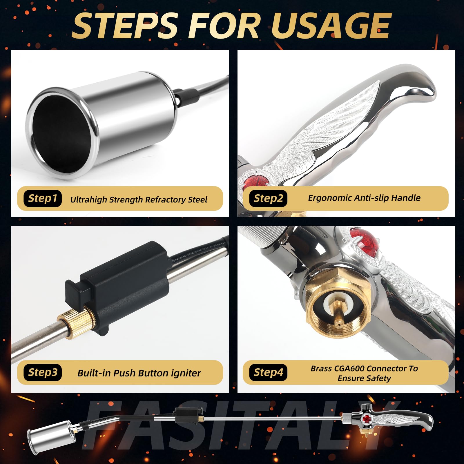 RUBDARK propane torch with flamethrower delivers rapid weed removal.