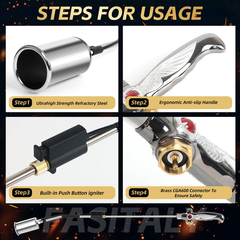 RUBDARK propane torch with flamethrower delivers rapid weed removal.