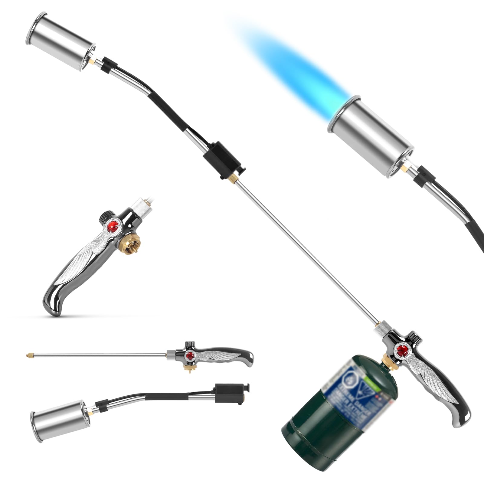 RUBDARK weed burner torch with a 37-inch arm for extended, safer use.