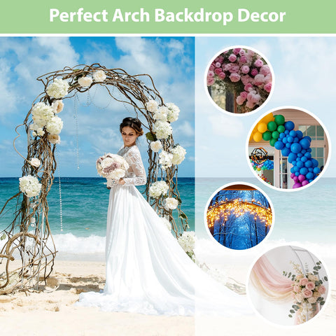 Rubfac flower and vine arch decor enhances wedding or party spaces.