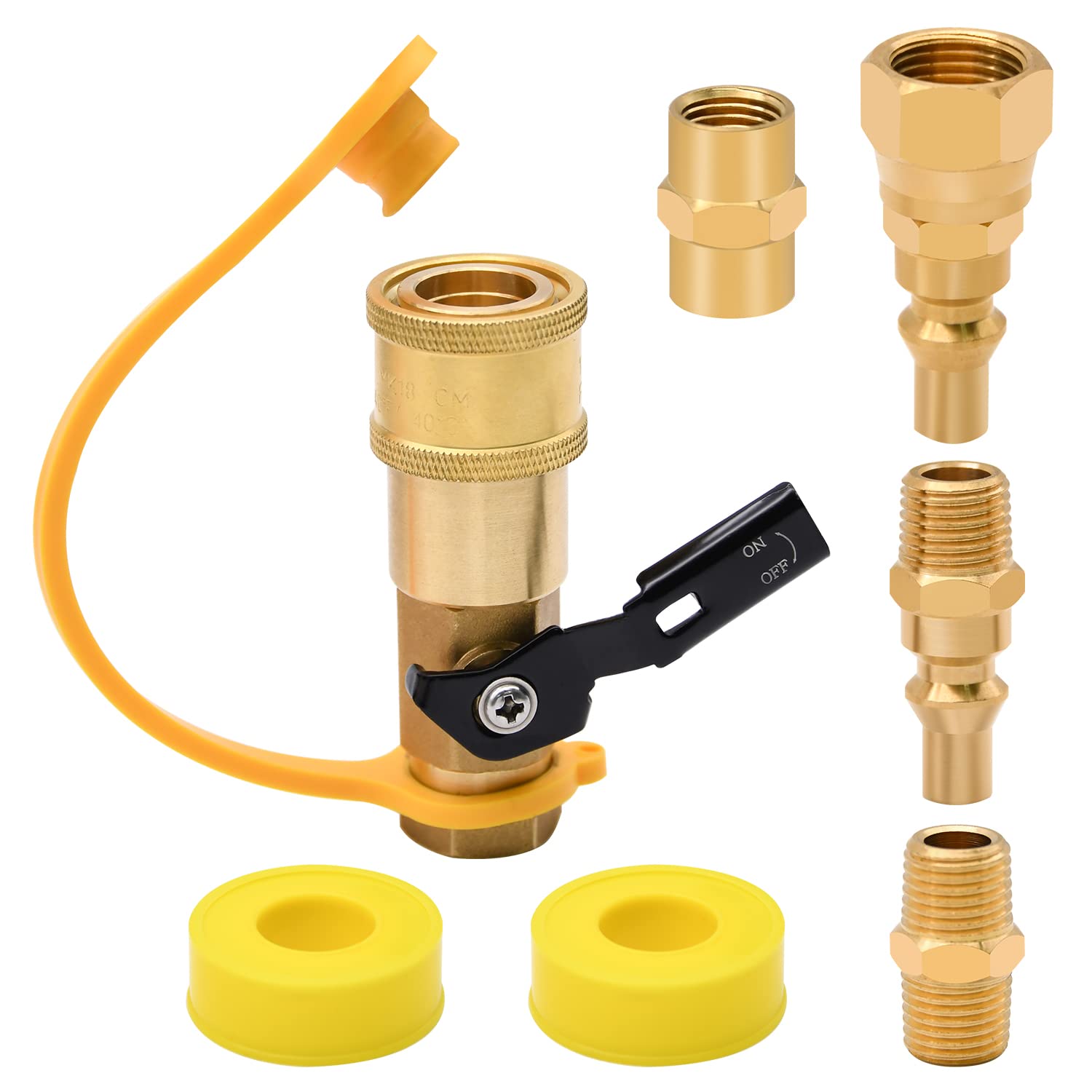 RubyQ propane quick connect shutoff valve shown for safe RV hookups.