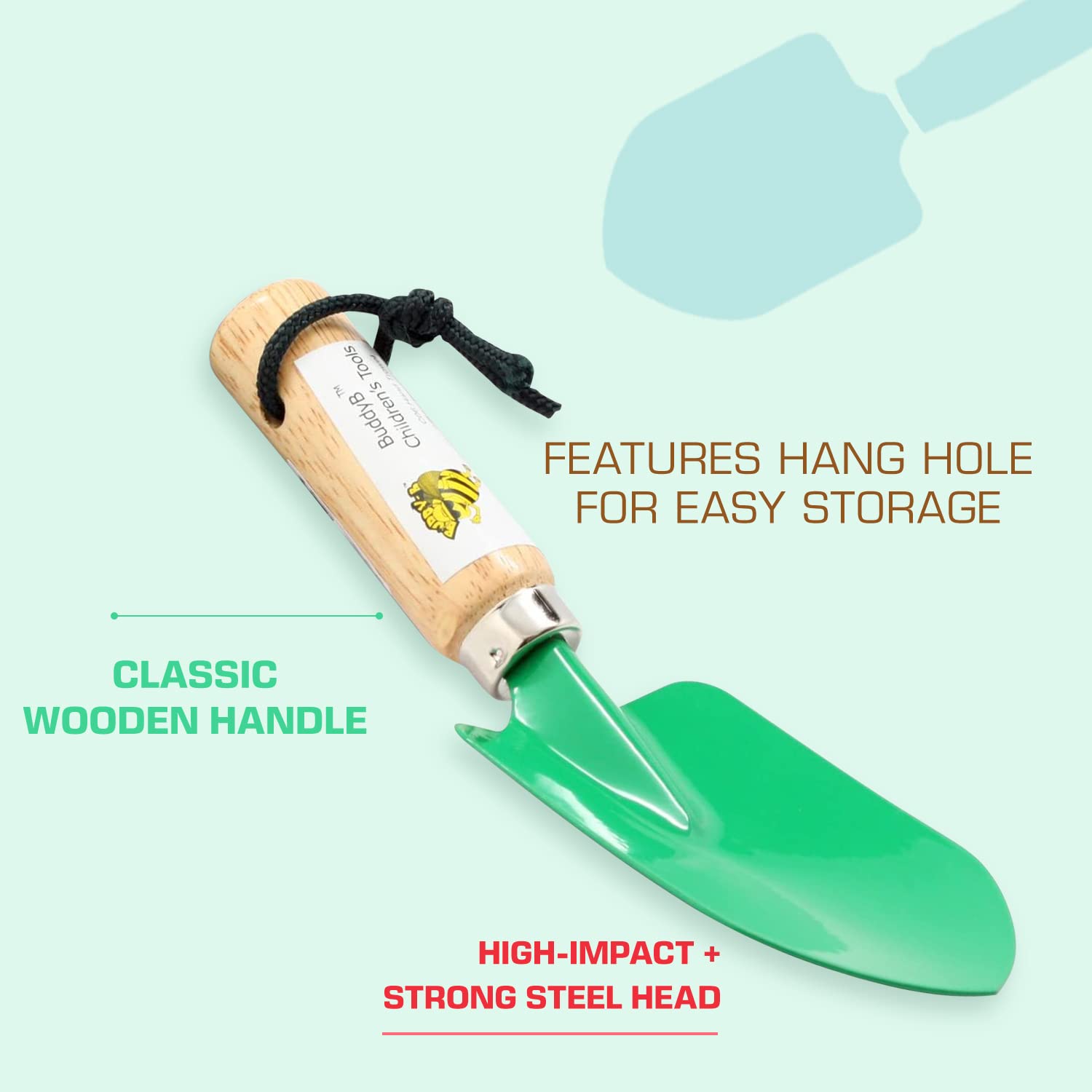 Rugg Kids Garden Trowel steel head for durable daily use.