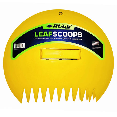 Rugg Original Leaf Scoops used in dual-handed grip for quick yard cleanup.