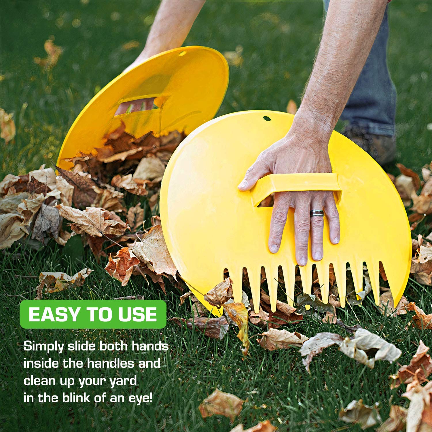 Rugg leaf scoops in a garden setting showing efficient mulch pickup.