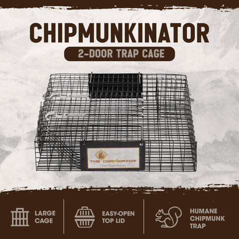 Rugged Ranch Chipmunkinator trap top view highlights quick-release lid for relocation