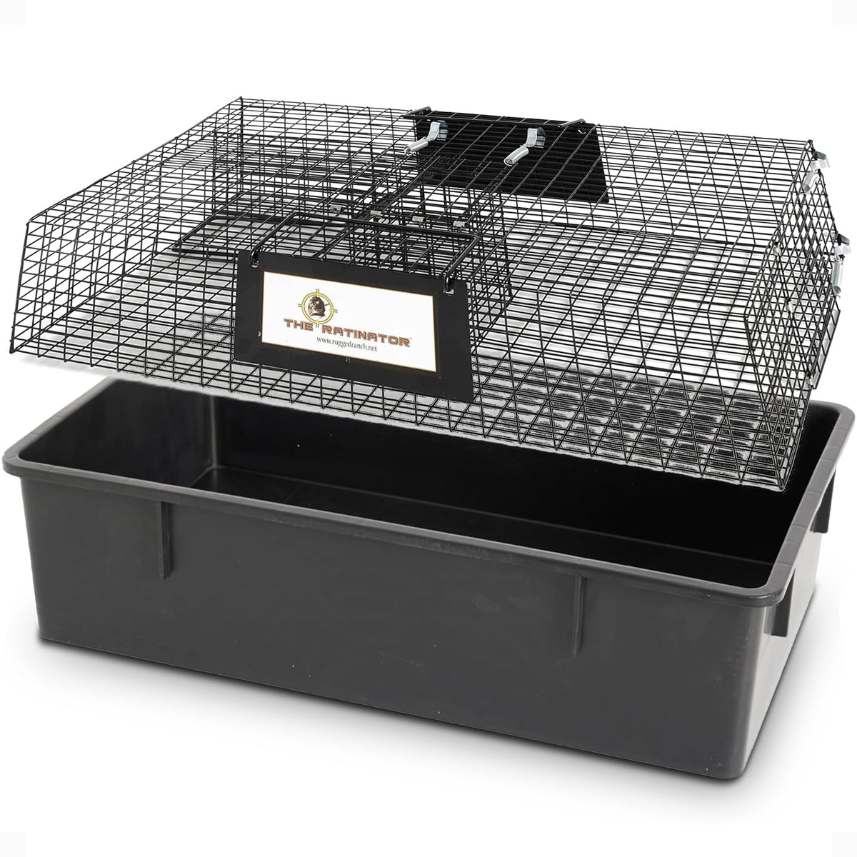 Rugged Ranch Ratinator front view showing humane multi-catch trap for indoors and outdoors