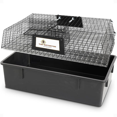 Rugged Ranch Ratinator front view showing humane multi-catch trap for indoors and outdoors