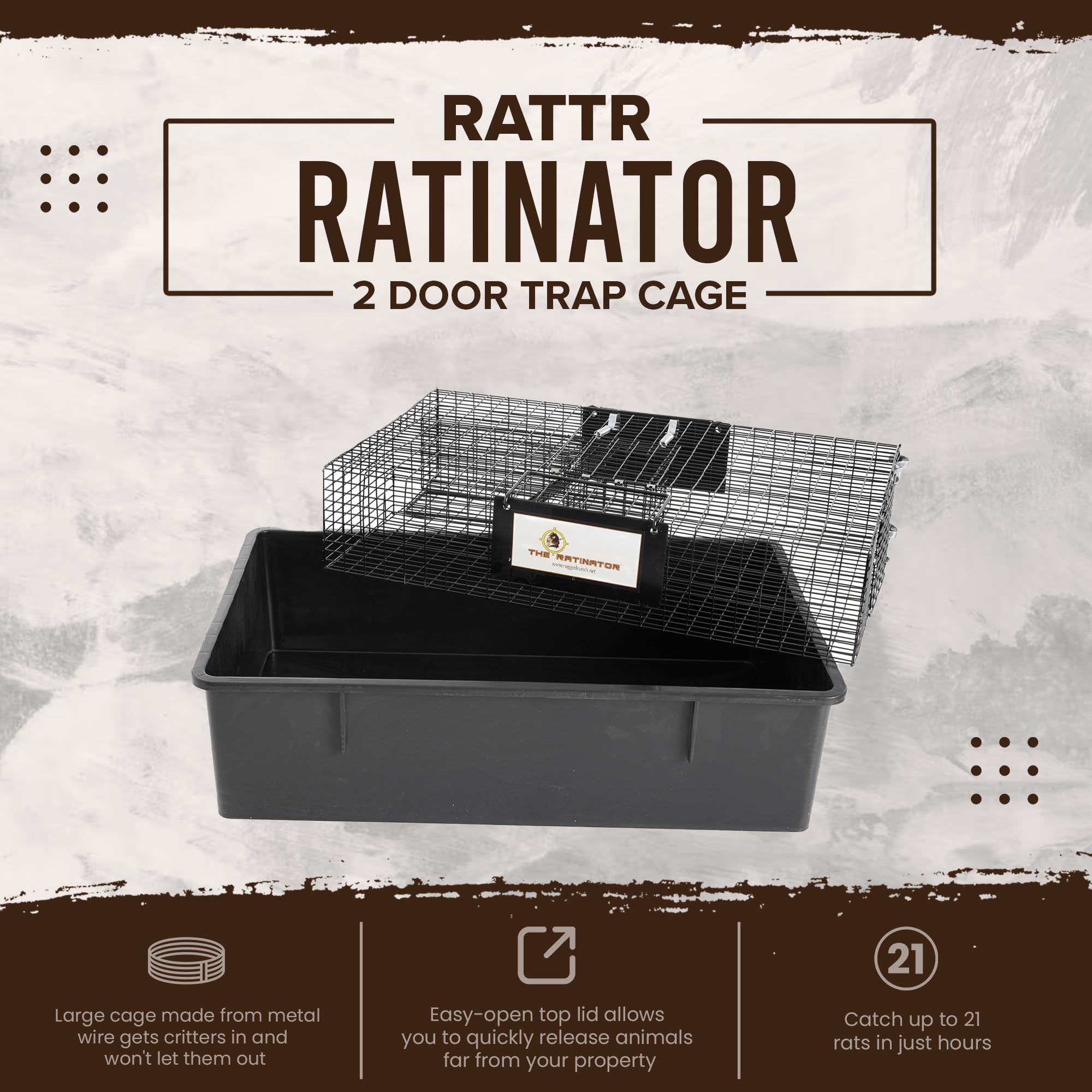 Rugged Ranch Ratinator side view highlighting sturdy metal wire construction