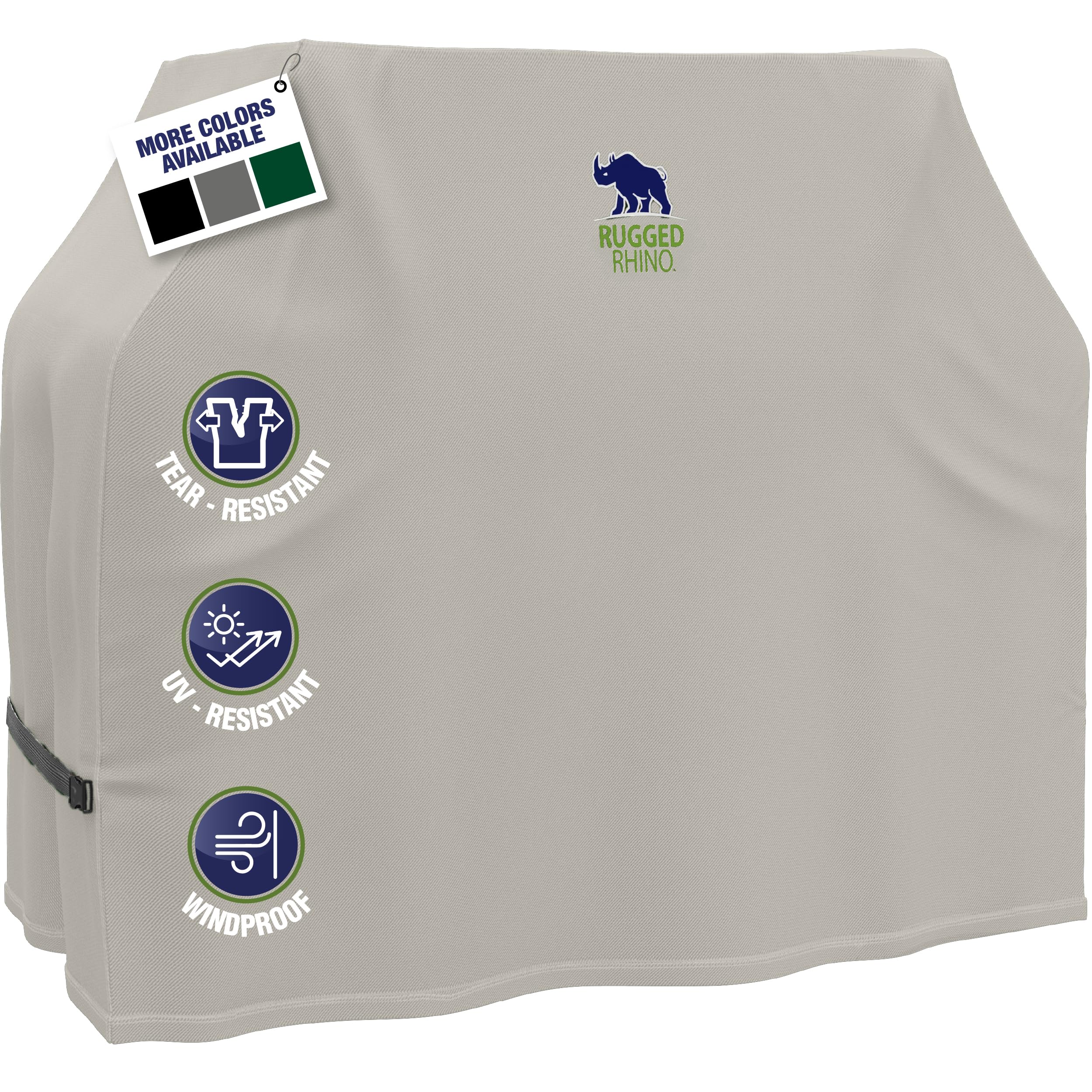 RUGGED RHINO 58-inch grill cover front view protects from sun and rain.