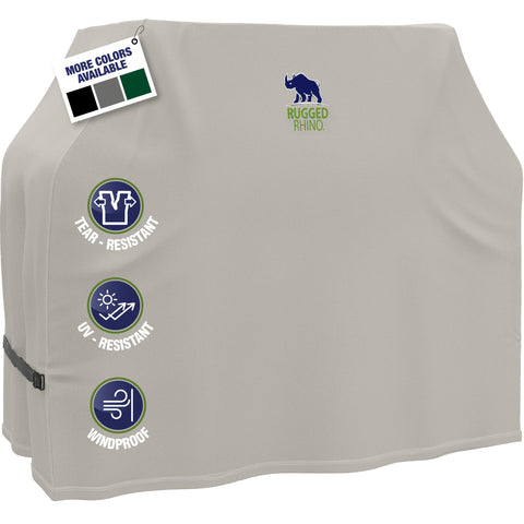 RUGGED RHINO 58-inch grill cover front view protects from sun and rain.