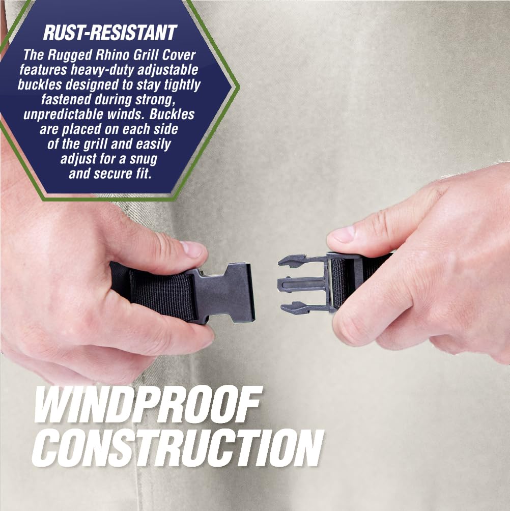 RUGGED RHINO 58-inch grill cover UV protection preserves finish in sunny days.