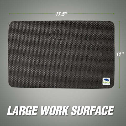 RUGGED RHINO kneeling pad measures 17.5 by 11 inches for ample kneeling space