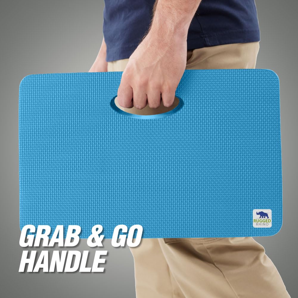 RUGGED RHINO kneeling pad durable storage, portable size 17.5 by 11 inches.