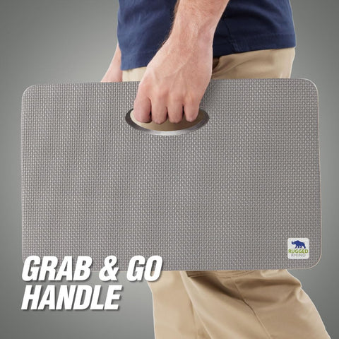 RUGGED RHINO kneeling-pad protects knees on concrete during home chores.
