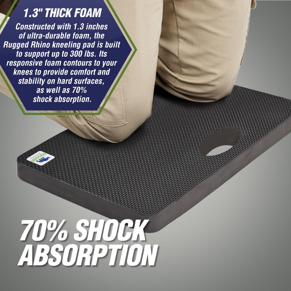 Rugged Rhino kneeling pad textured surface proves dirt resistance for outdoor work.