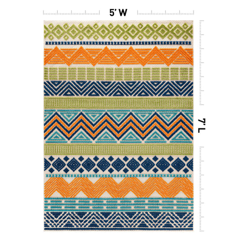 Rugshop Marbella boho tribal pattern adds visual interest in outdoor spaces.