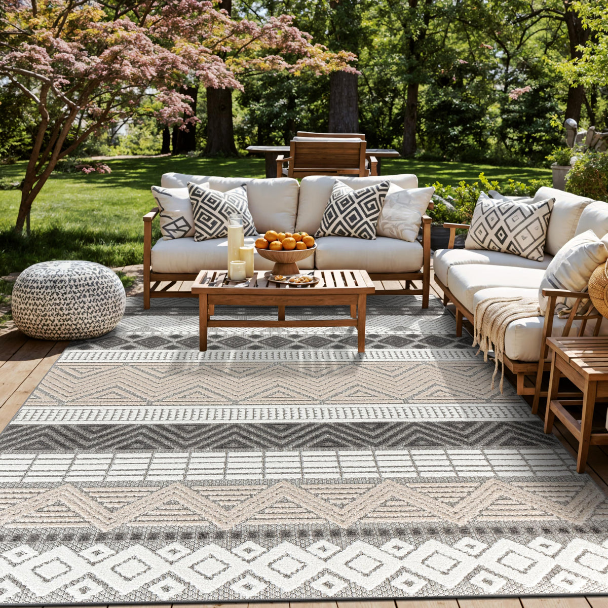 Rugshop Marbella contemporary boho outdoor rug in gray for patios and decks