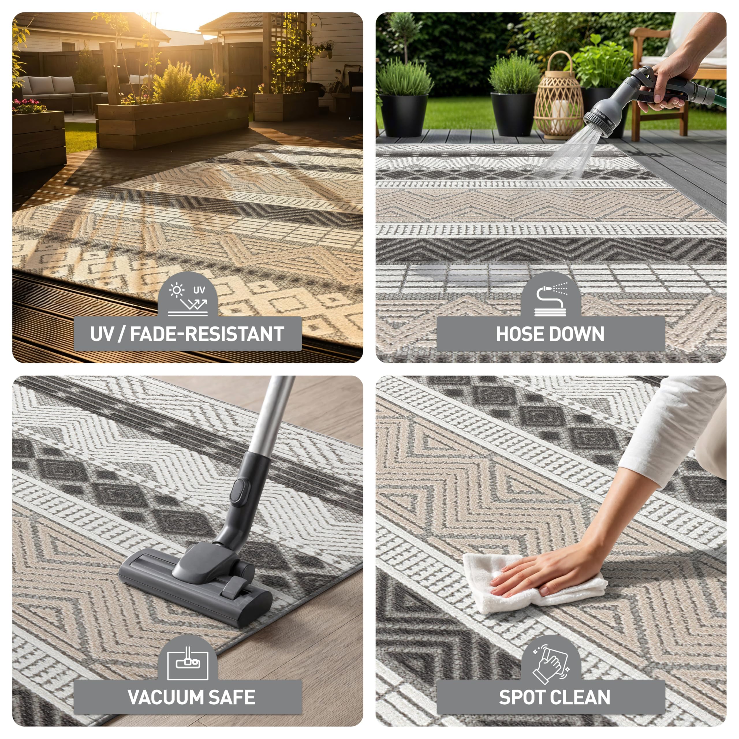Marbella fast-drying polypropylene rug for quick cleanups
