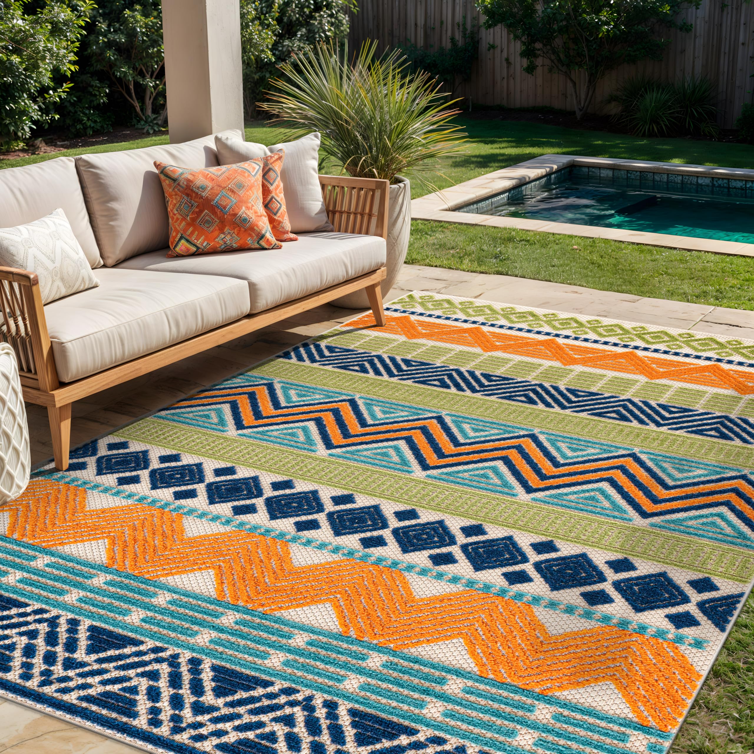 Rugshop Marbella outdoor rug on patio for durable, weather-ready performance.