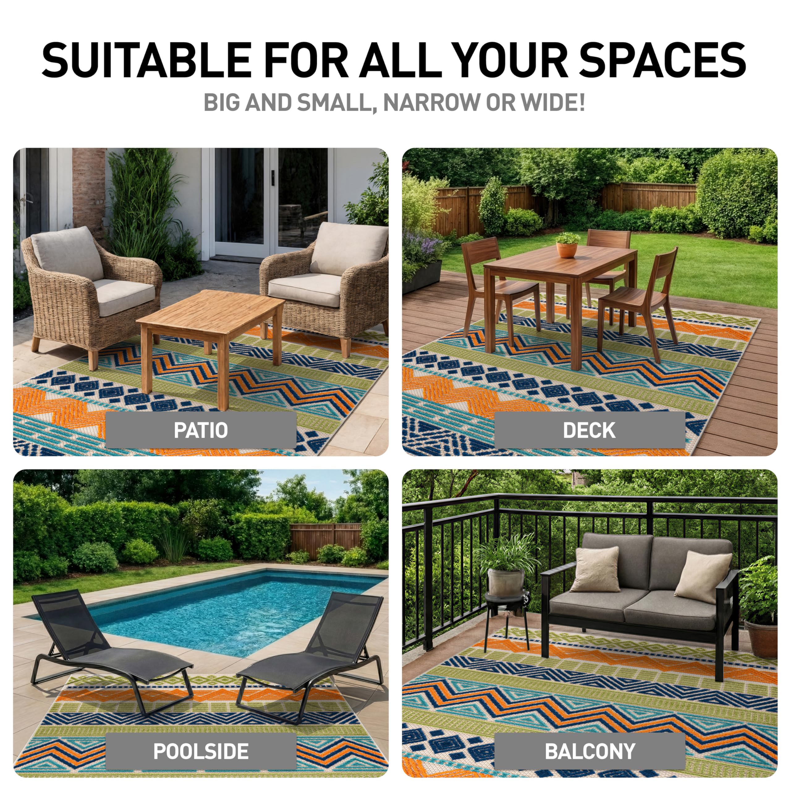 Rugshop Marbella striped design suits modern, coastal patios.