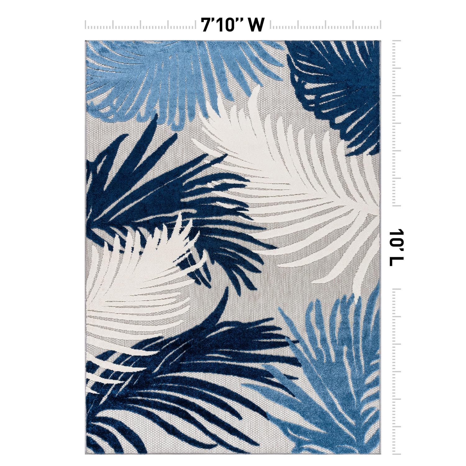 Rugshop Lucca navy floral pattern elevates decks with durable polypropylene fibers.
