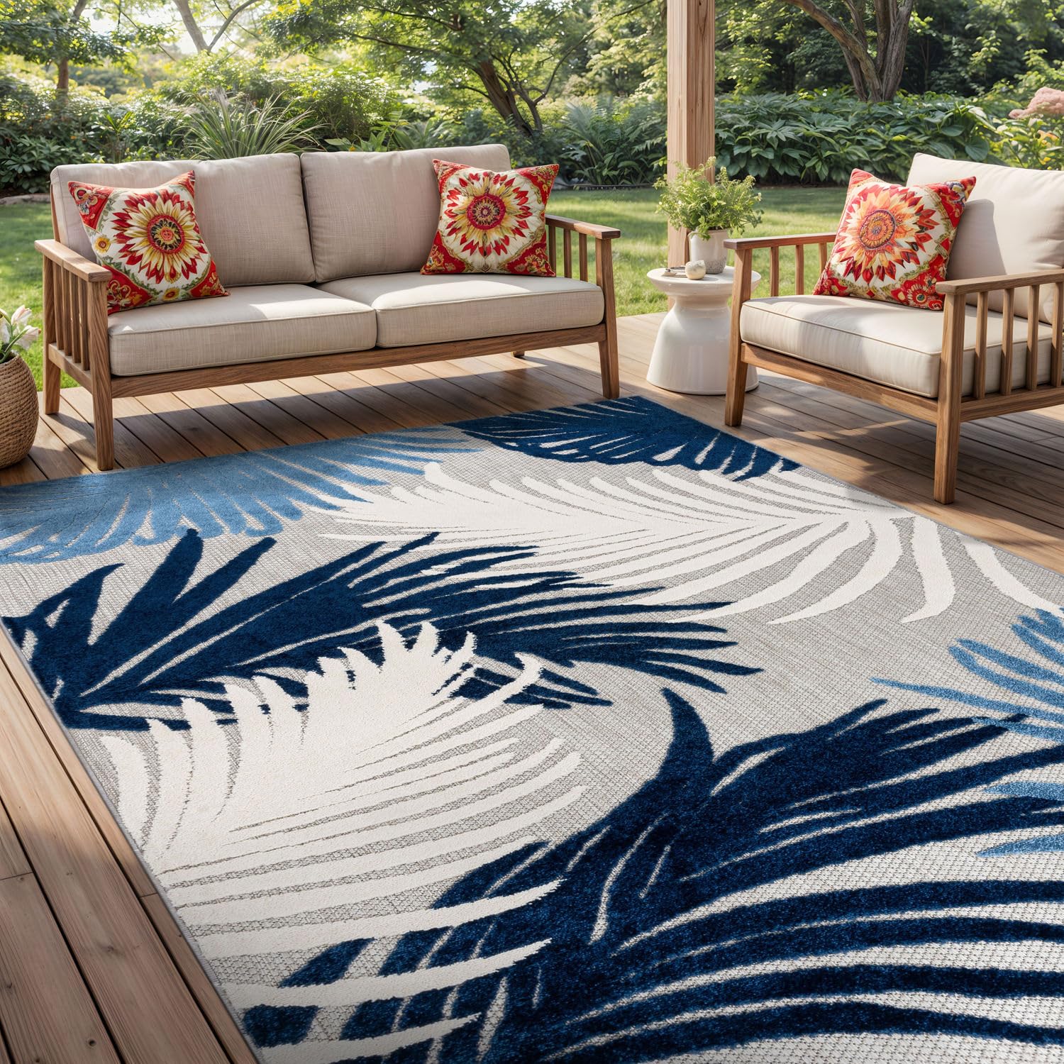 Rugshop Navy Lucca multiple sizes options illustrate flexible fit for various rooms and spaces.