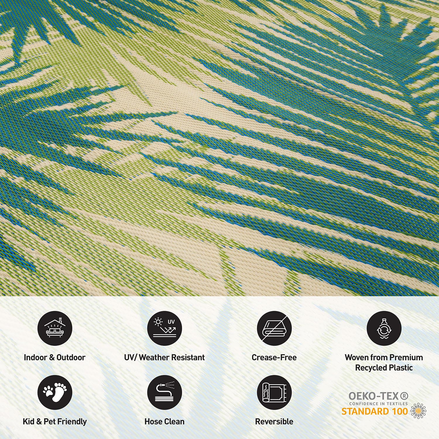 Rugshop tropical floral reversible outdoor rug on deck creates vibrant walkway with weather resistance