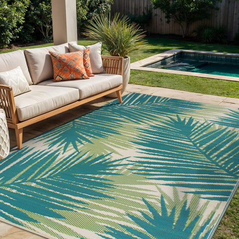 Rugshop tropical floral reversible outdoor rug for camping trips, lightweight and versatile