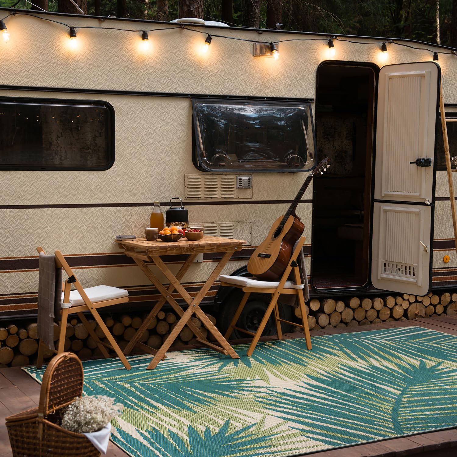 Rugshop tropical floral reversible outdoor rug beside pool area, pet-friendly and stain-resistant