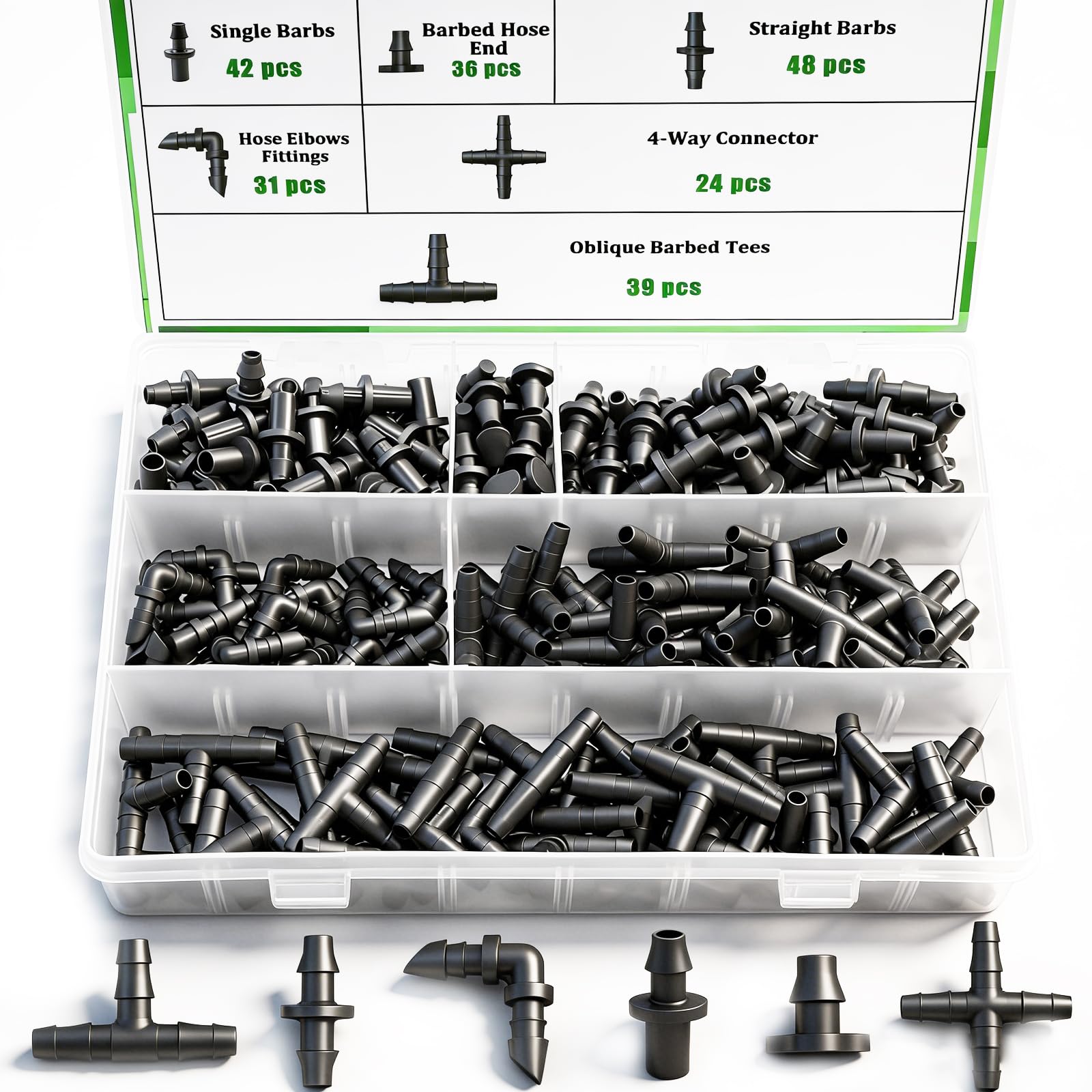 Ruibapa 220pcs barbed connectors kit with elbow fittings for easy irrigation assembly