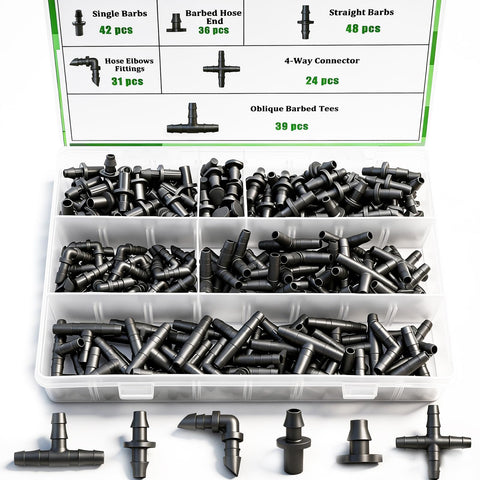 Ruibapa 220pcs barbed connectors kit with elbow fittings for easy irrigation assembly