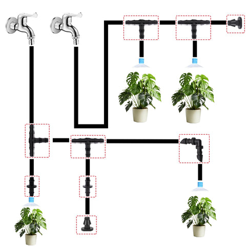 Ruibapa oblique barb four-way connectors for flexible drip layouts