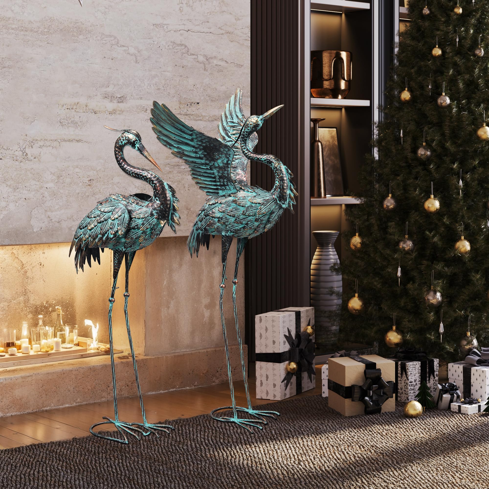 Ruifabo crane statue bronze finish complements outdoor furniture