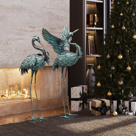 Ruifabo crane statue bronze finish complements outdoor furniture