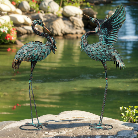Ruifabo crane statue front view in bronze finish for outdoor spaces
