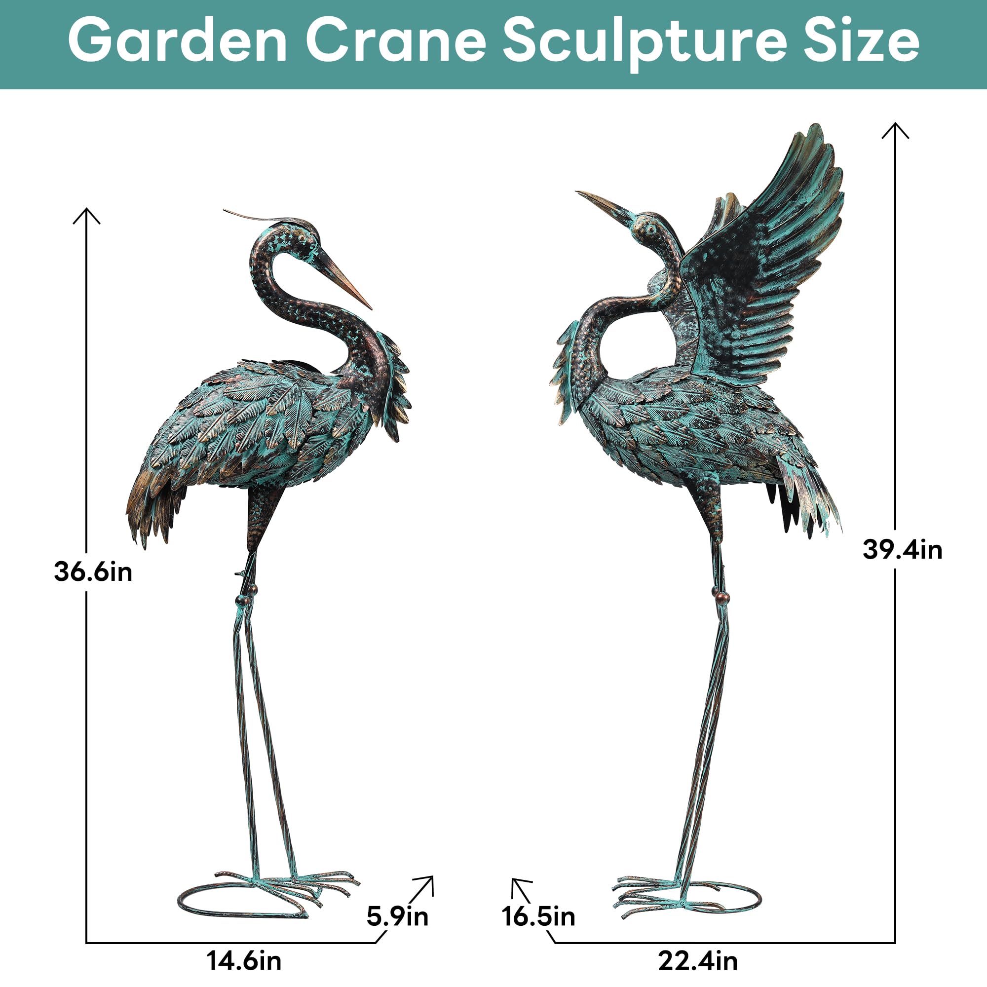 Ruifabo crane statue side view showing lifelike proportions for yard decor
