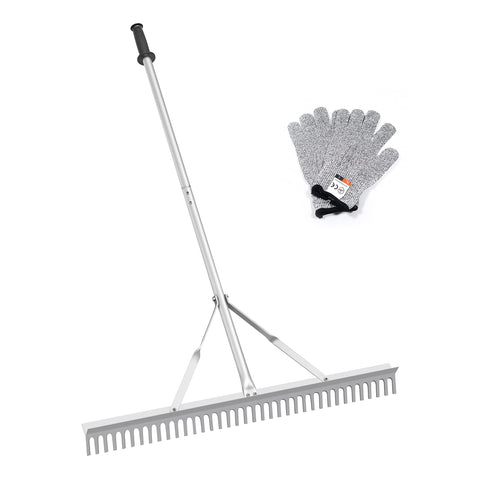 RUIJIU Landscape Rake 36-inch head for efficient lawn leveling and debris pickup.
