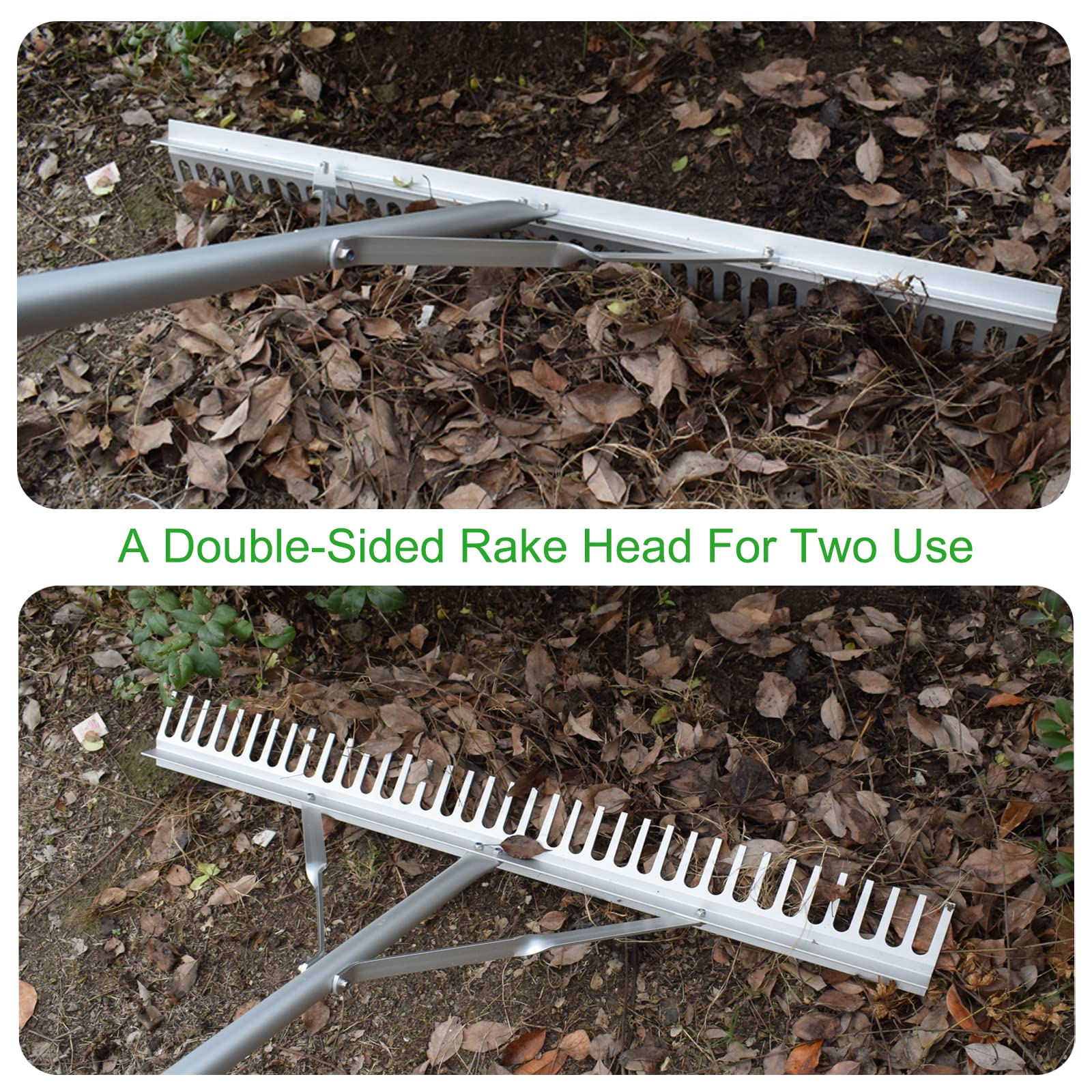 RUIJIU Landscape Rake with two fasteners for a secure connection.